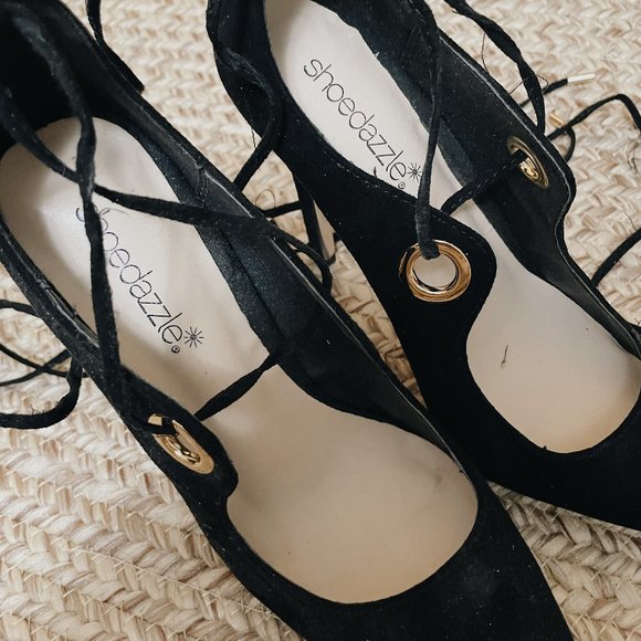 Black Lace up Heels - Picture 6 of 7